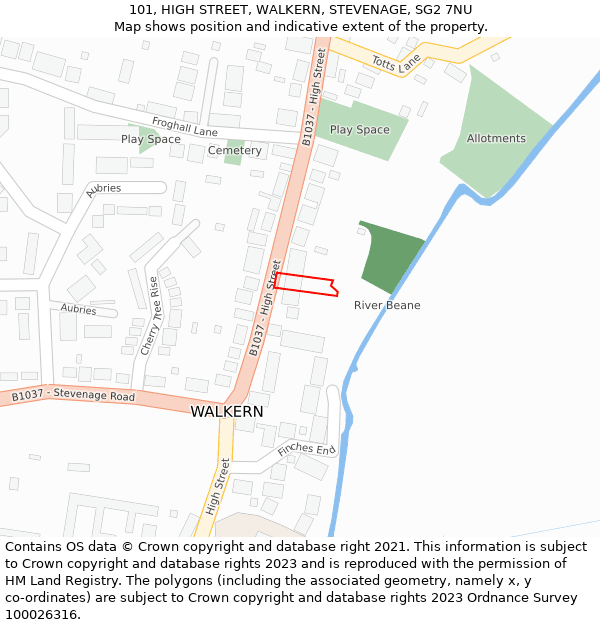 101, HIGH STREET, WALKERN, STEVENAGE, SG2 7NU: Location map and indicative extent of plot