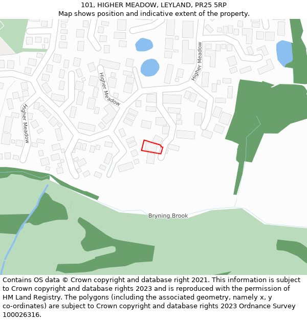 101, HIGHER MEADOW, LEYLAND, PR25 5RP: Location map and indicative extent of plot