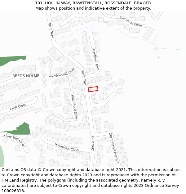 101, HOLLIN WAY, RAWTENSTALL, ROSSENDALE, BB4 8ED: Location map and indicative extent of plot