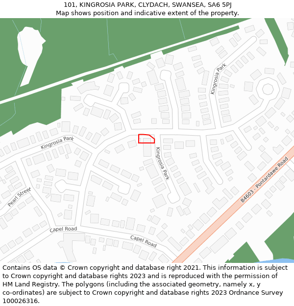 101, KINGROSIA PARK, CLYDACH, SWANSEA, SA6 5PJ: Location map and indicative extent of plot