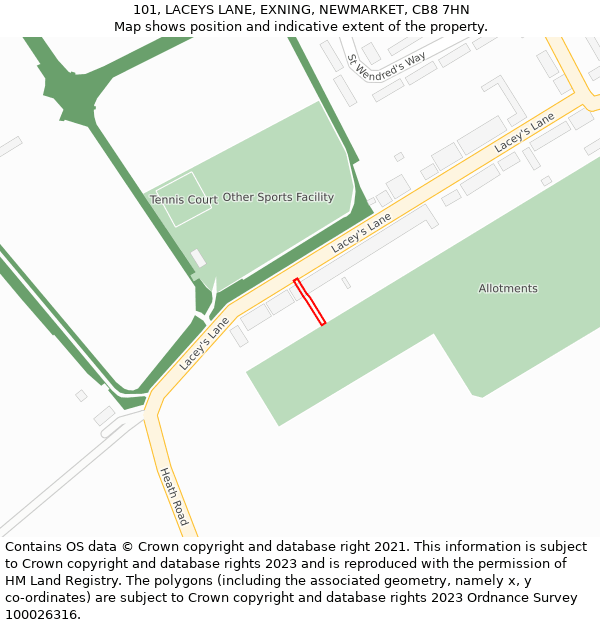 101, LACEYS LANE, EXNING, NEWMARKET, CB8 7HN: Location map and indicative extent of plot