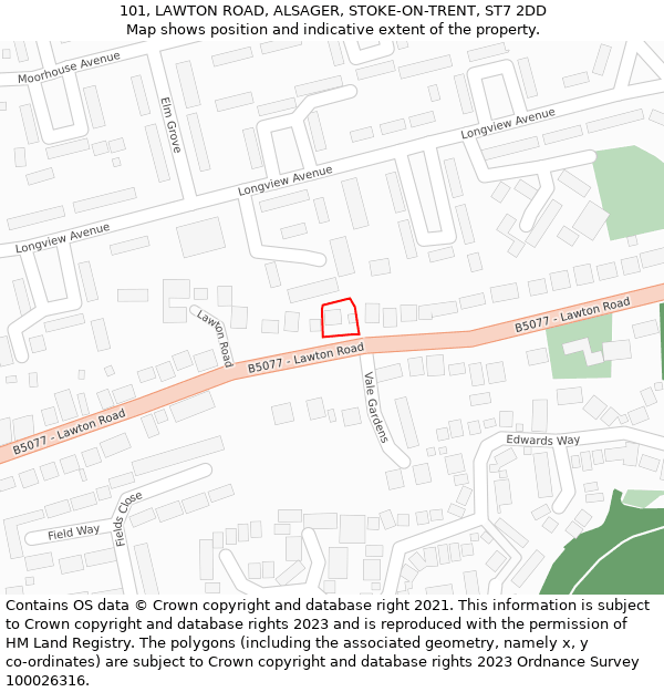 101, LAWTON ROAD, ALSAGER, STOKE-ON-TRENT, ST7 2DD: Location map and indicative extent of plot