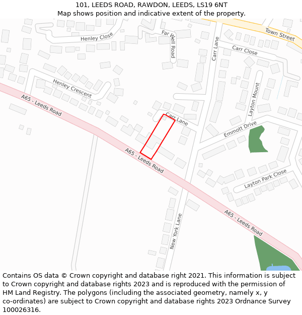 101, LEEDS ROAD, RAWDON, LEEDS, LS19 6NT: Location map and indicative extent of plot