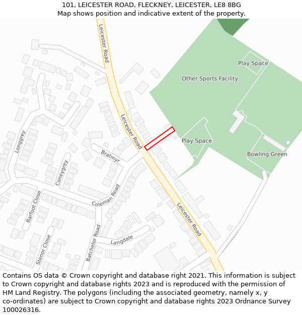 101, LEICESTER ROAD, FLECKNEY, LEICESTER, LE8 8BG: Location map and indicative extent of plot