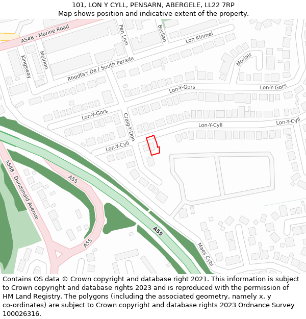 101, LON Y CYLL, PENSARN, ABERGELE, LL22 7RP: Location map and indicative extent of plot