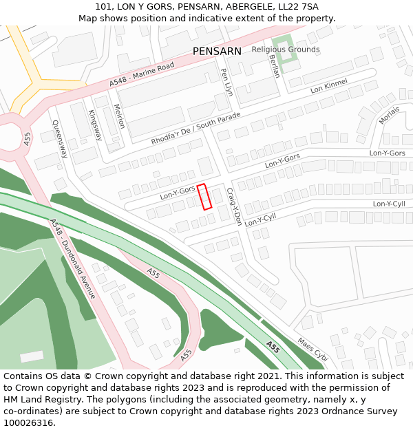 101, LON Y GORS, PENSARN, ABERGELE, LL22 7SA: Location map and indicative extent of plot