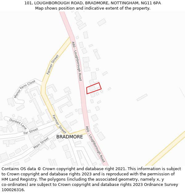 101, LOUGHBOROUGH ROAD, BRADMORE, NOTTINGHAM, NG11 6PA: Location map and indicative extent of plot