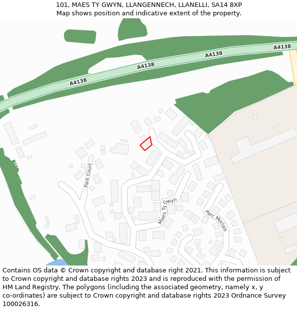 101, MAES TY GWYN, LLANGENNECH, LLANELLI, SA14 8XP: Location map and indicative extent of plot