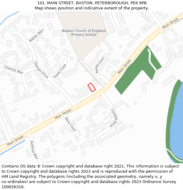 101, MAIN STREET, BASTON, PETERBOROUGH, PE6 9PB: Location map and indicative extent of plot