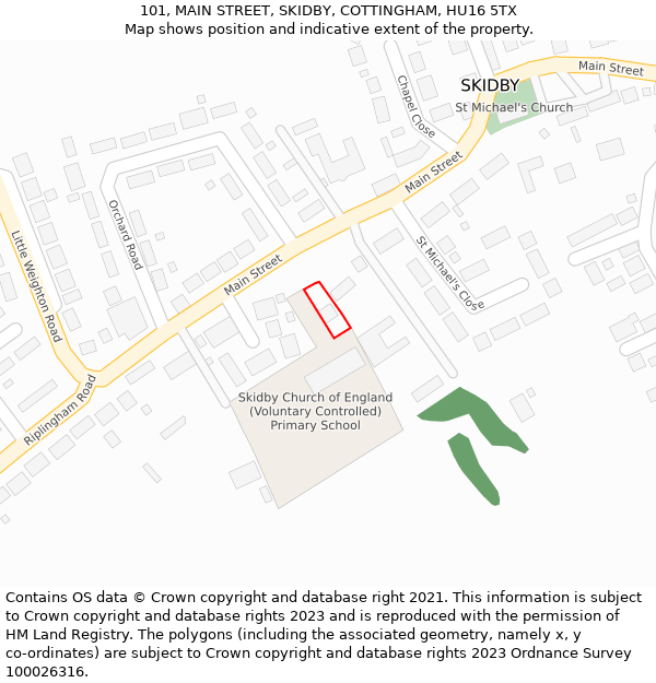 101, MAIN STREET, SKIDBY, COTTINGHAM, HU16 5TX: Location map and indicative extent of plot