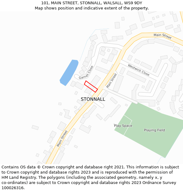101, MAIN STREET, STONNALL, WALSALL, WS9 9DY: Location map and indicative extent of plot