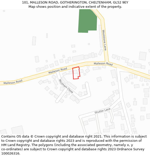 101, MALLESON ROAD, GOTHERINGTON, CHELTENHAM, GL52 9EY: Location map and indicative extent of plot