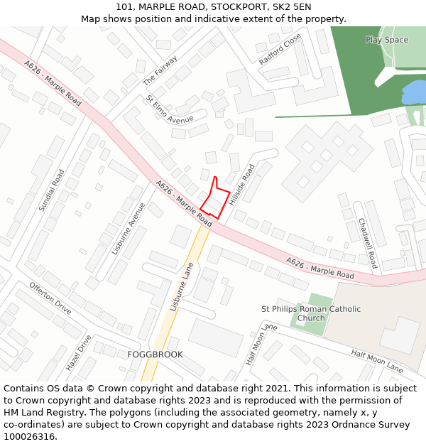 101, MARPLE ROAD, STOCKPORT, SK2 5EN: Location map and indicative extent of plot