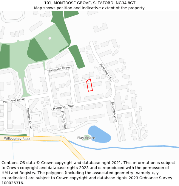 101, MONTROSE GROVE, SLEAFORD, NG34 8GT: Location map and indicative extent of plot