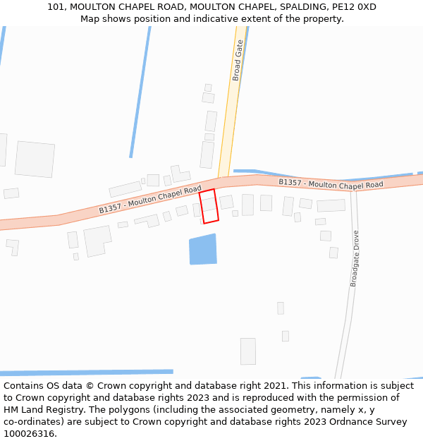 101, MOULTON CHAPEL ROAD, MOULTON CHAPEL, SPALDING, PE12 0XD: Location map and indicative extent of plot