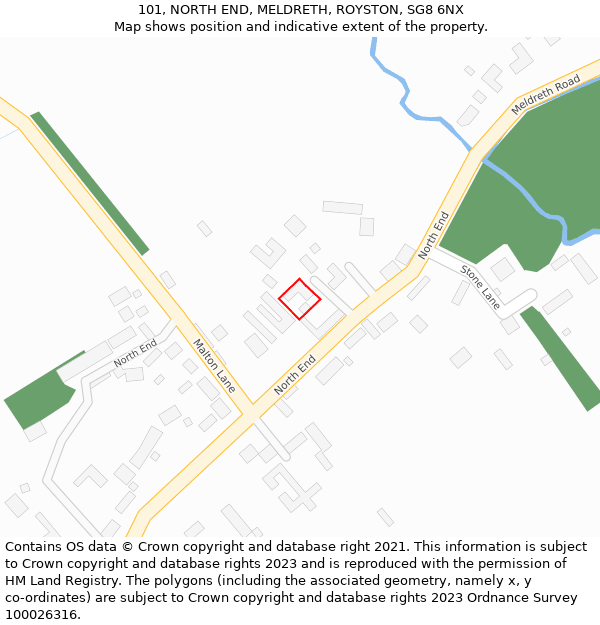 101, NORTH END, MELDRETH, ROYSTON, SG8 6NX: Location map and indicative extent of plot