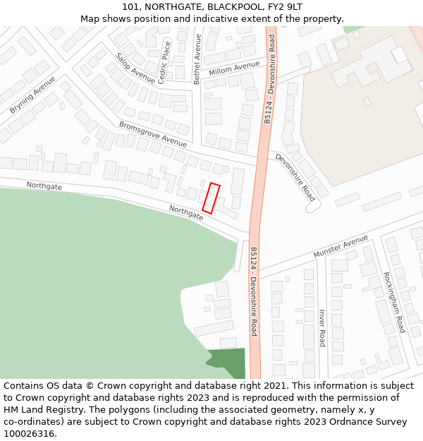 101, NORTHGATE, BLACKPOOL, FY2 9LT: Location map and indicative extent of plot
