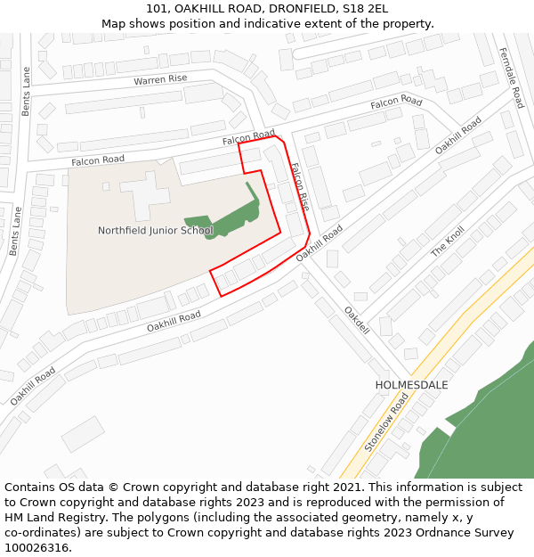 101, OAKHILL ROAD, DRONFIELD, S18 2EL: Location map and indicative extent of plot