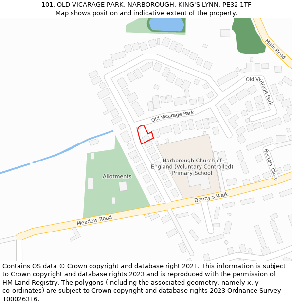 101, OLD VICARAGE PARK, NARBOROUGH, KING'S LYNN, PE32 1TF: Location map and indicative extent of plot