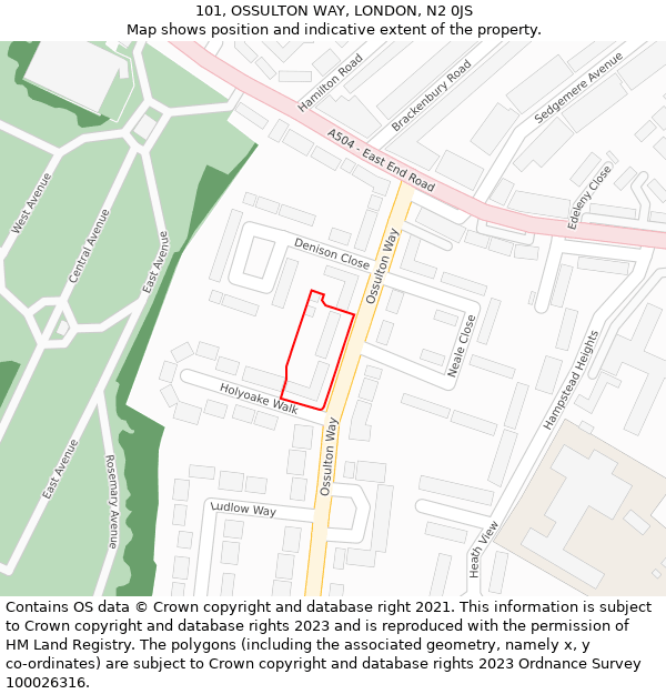 101, OSSULTON WAY, LONDON, N2 0JS: Location map and indicative extent of plot