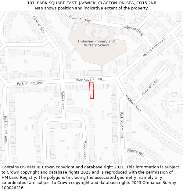 101, PARK SQUARE EAST, JAYWICK, CLACTON-ON-SEA, CO15 2NR: Location map and indicative extent of plot