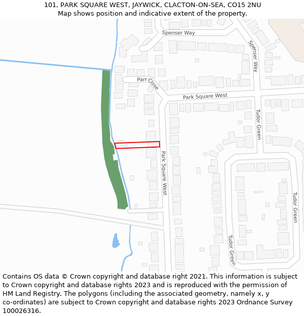 101, PARK SQUARE WEST, JAYWICK, CLACTON-ON-SEA, CO15 2NU: Location map and indicative extent of plot