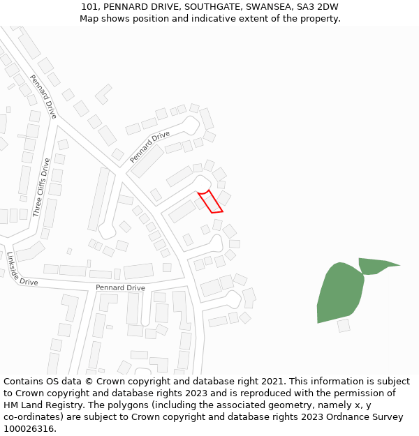 101, PENNARD DRIVE, SOUTHGATE, SWANSEA, SA3 2DW: Location map and indicative extent of plot