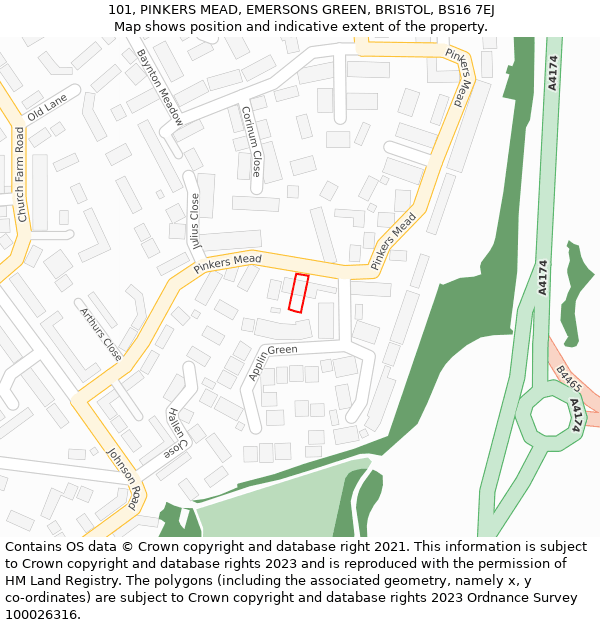 101, PINKERS MEAD, EMERSONS GREEN, BRISTOL, BS16 7EJ: Location map and indicative extent of plot