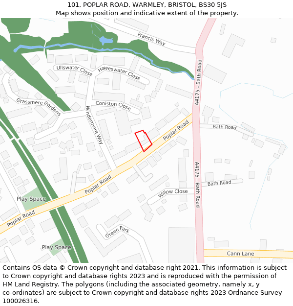 101, POPLAR ROAD, WARMLEY, BRISTOL, BS30 5JS: Location map and indicative extent of plot