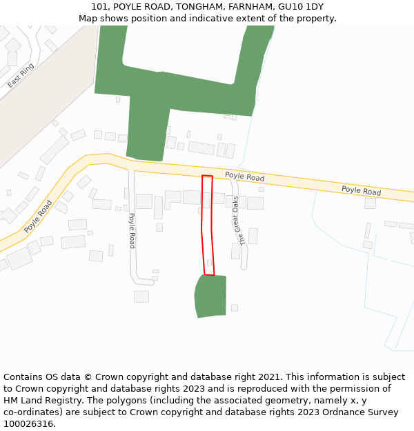 101, POYLE ROAD, TONGHAM, FARNHAM, GU10 1DY: Location map and indicative extent of plot