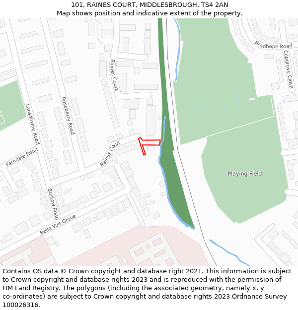 101, RAINES COURT, MIDDLESBROUGH, TS4 2AN: Location map and indicative extent of plot