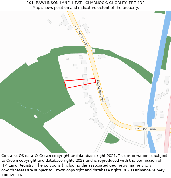 101, RAWLINSON LANE, HEATH CHARNOCK, CHORLEY, PR7 4DE: Location map and indicative extent of plot