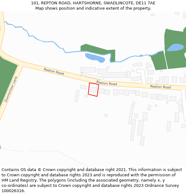 101, REPTON ROAD, HARTSHORNE, SWADLINCOTE, DE11 7AE: Location map and indicative extent of plot