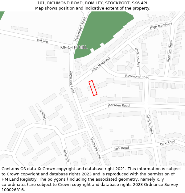 101, RICHMOND ROAD, ROMILEY, STOCKPORT, SK6 4PL: Location map and indicative extent of plot
