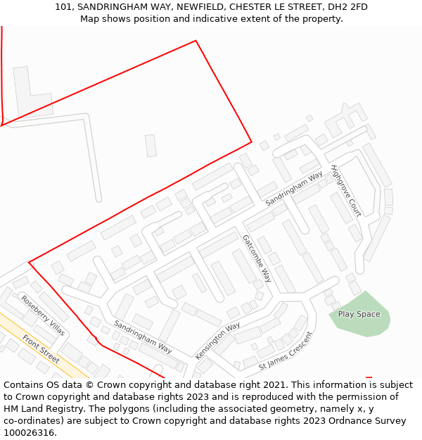 101, SANDRINGHAM WAY, NEWFIELD, CHESTER LE STREET, DH2 2FD: Location map and indicative extent of plot