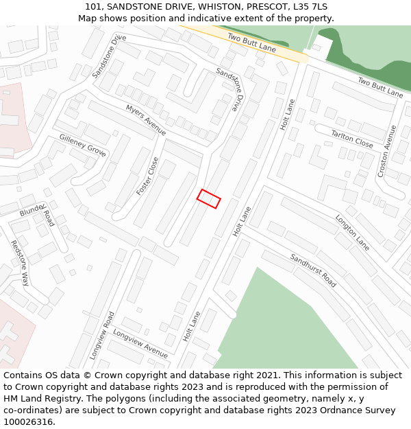 101, SANDSTONE DRIVE, WHISTON, PRESCOT, L35 7LS: Location map and indicative extent of plot