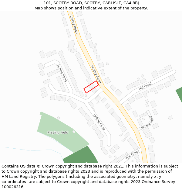 101, SCOTBY ROAD, SCOTBY, CARLISLE, CA4 8BJ: Location map and indicative extent of plot