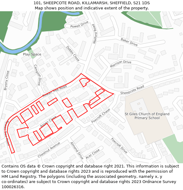 101, SHEEPCOTE ROAD, KILLAMARSH, SHEFFIELD, S21 1DS: Location map and indicative extent of plot