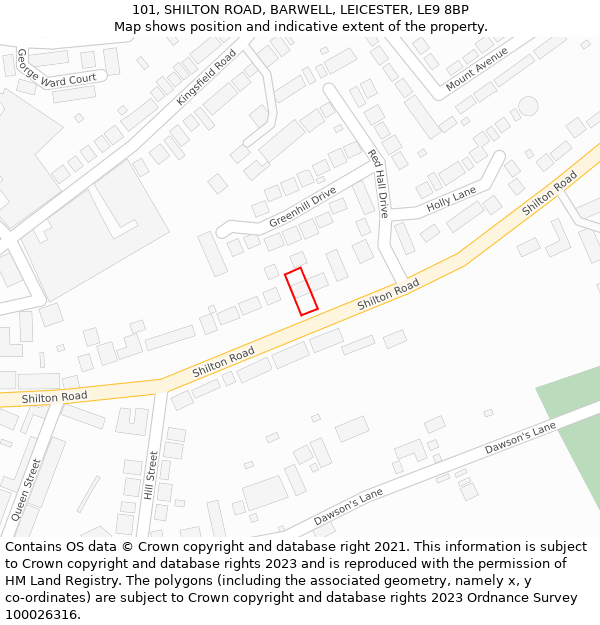 101, SHILTON ROAD, BARWELL, LEICESTER, LE9 8BP: Location map and indicative extent of plot