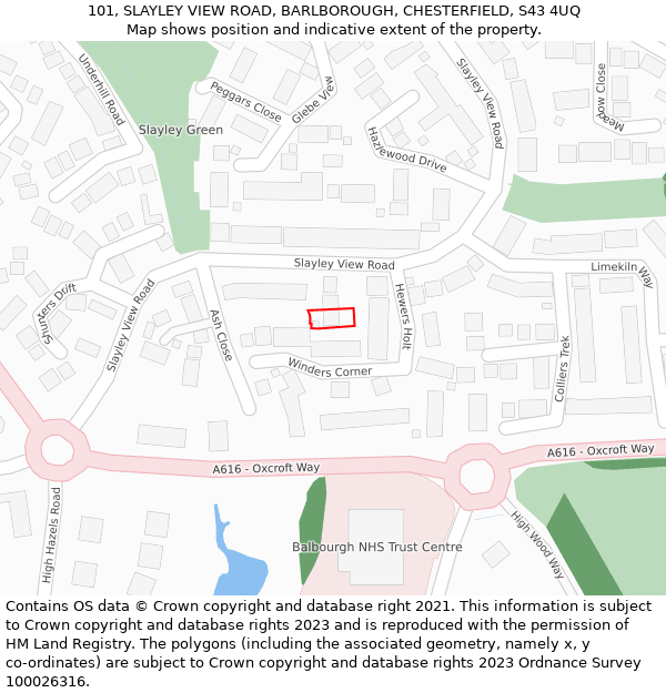 101, SLAYLEY VIEW ROAD, BARLBOROUGH, CHESTERFIELD, S43 4UQ: Location map and indicative extent of plot