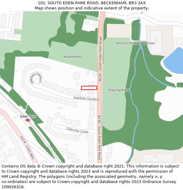 101, SOUTH EDEN PARK ROAD, BECKENHAM, BR3 3AX: Location map and indicative extent of plot