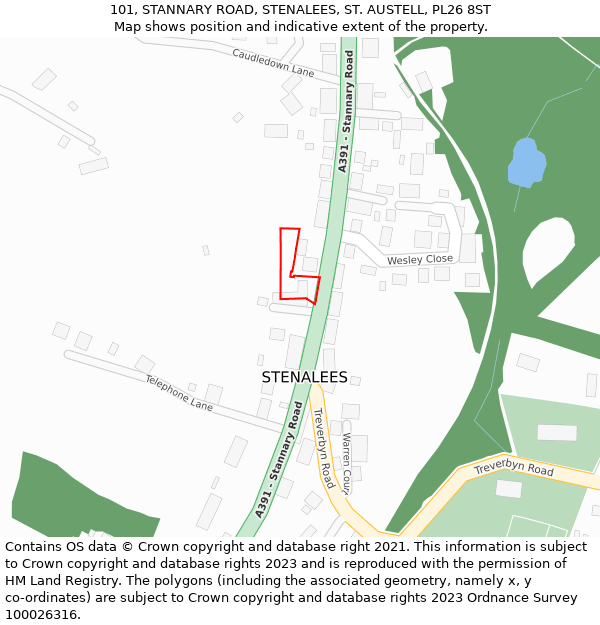 101, STANNARY ROAD, STENALEES, ST. AUSTELL, PL26 8ST: Location map and indicative extent of plot