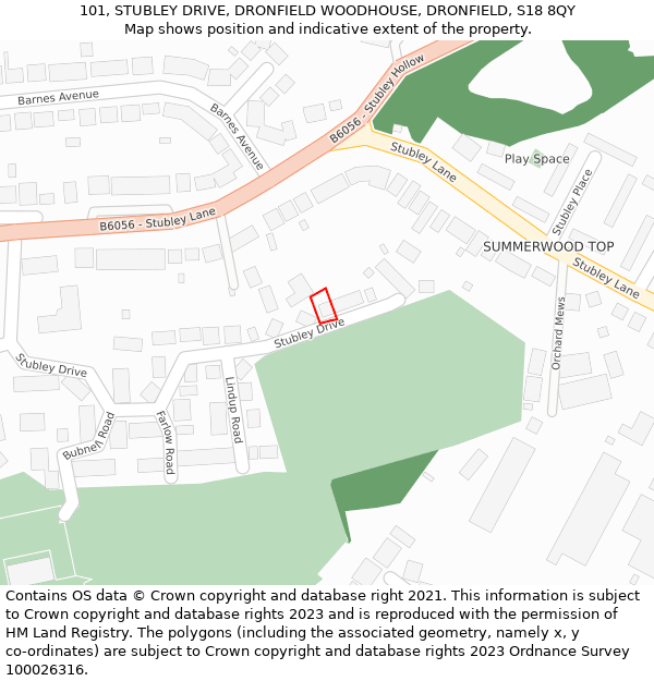 101, STUBLEY DRIVE, DRONFIELD WOODHOUSE, DRONFIELD, S18 8QY: Location map and indicative extent of plot
