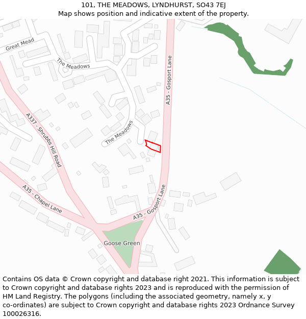 101, THE MEADOWS, LYNDHURST, SO43 7EJ: Location map and indicative extent of plot