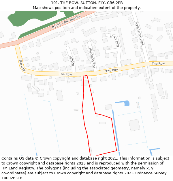 101, THE ROW, SUTTON, ELY, CB6 2PB: Location map and indicative extent of plot