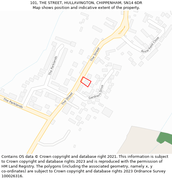 101, THE STREET, HULLAVINGTON, CHIPPENHAM, SN14 6DR: Location map and indicative extent of plot