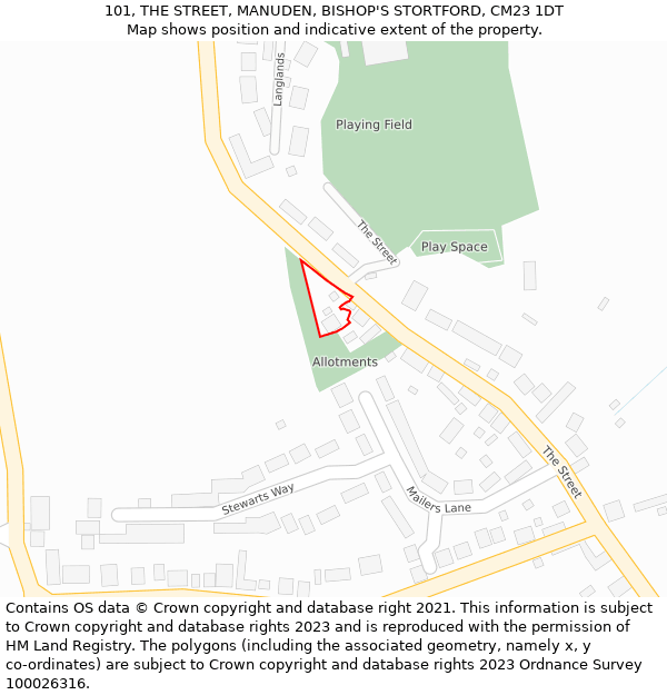 101, THE STREET, MANUDEN, BISHOP'S STORTFORD, CM23 1DT: Location map and indicative extent of plot