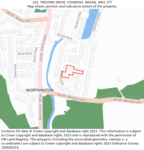 101, TREVORE DRIVE, STANDISH, WIGAN, WN1 2TT: Location map and indicative extent of plot