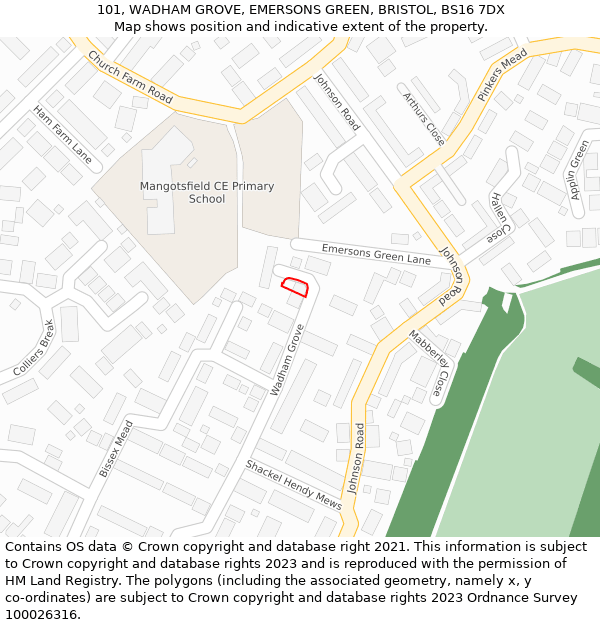 101, WADHAM GROVE, EMERSONS GREEN, BRISTOL, BS16 7DX: Location map and indicative extent of plot