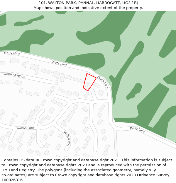 101, WALTON PARK, PANNAL, HARROGATE, HG3 1RJ: Location map and indicative extent of plot